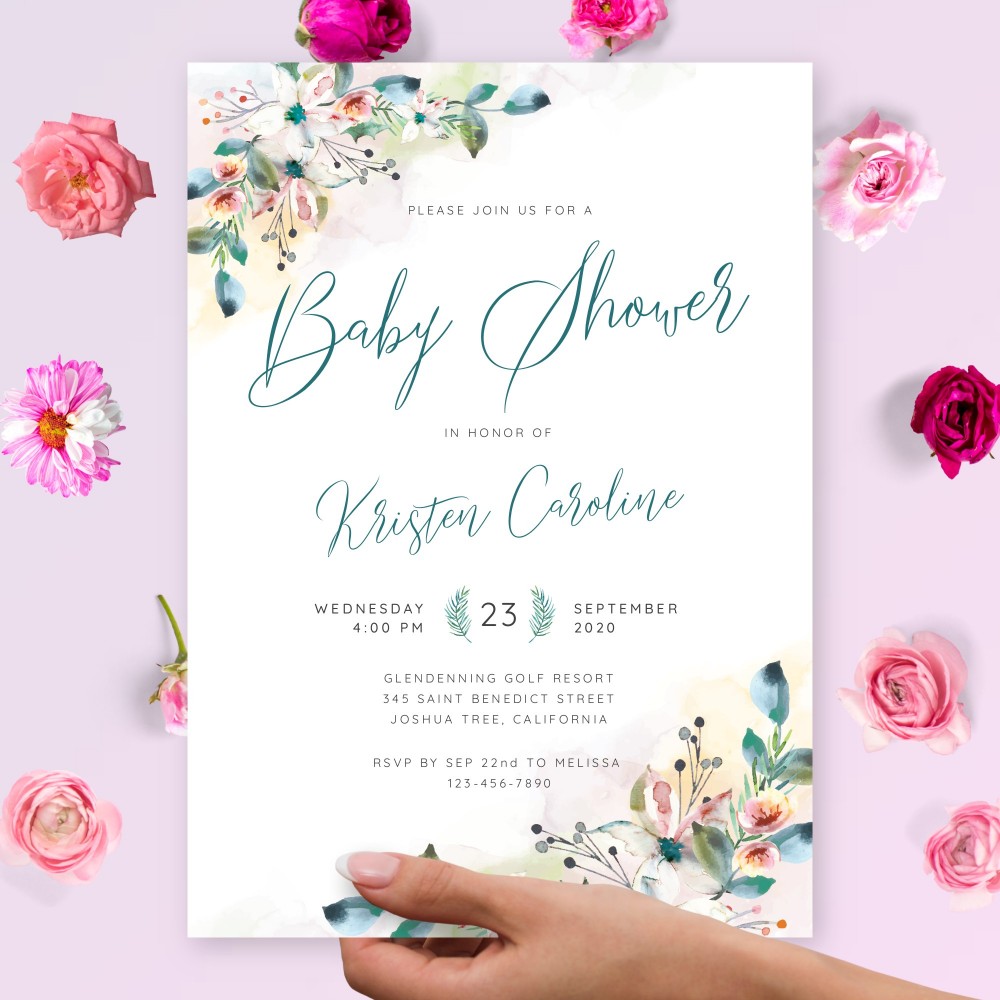 Customize and Download Spring Flowers Delicate Baby Shower Invitation