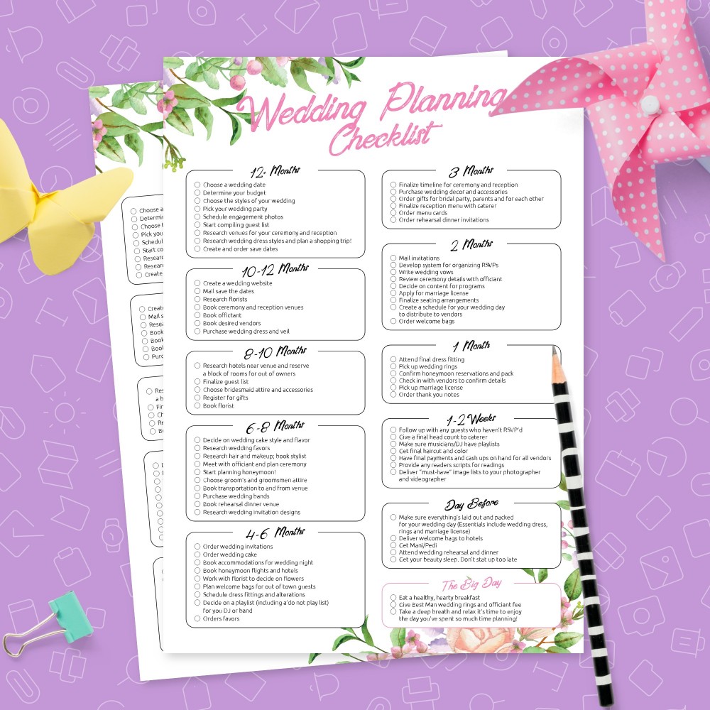 Letter Wedding Planner Printable Bundle Elegant Venues Wedding Checklist 4 Pages Wedding Budget A4 A5 Half-Letter Sizes