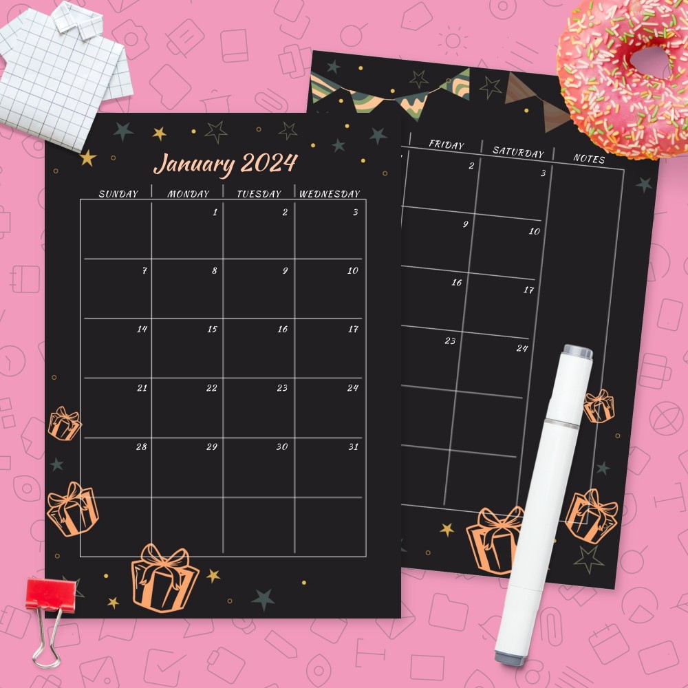 Download Printable Starry Sky Black Birthday Calendar Template