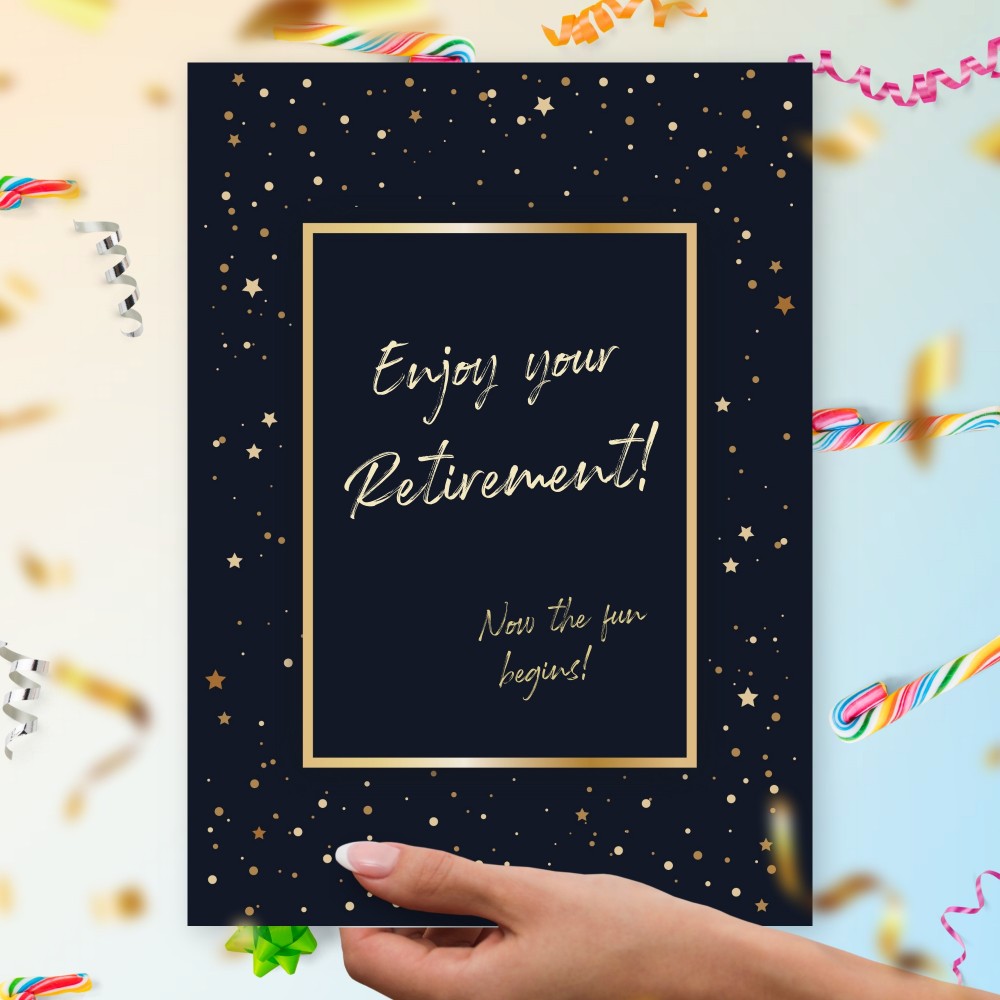 Customize and Download Stars On Retirement Gongrats Card With Gold Frame