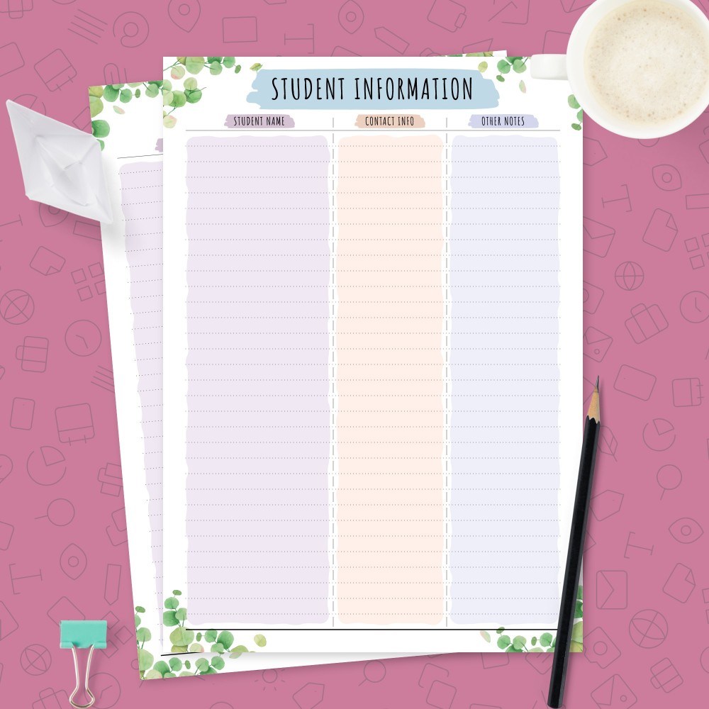 Download Printable Student Information Template (Floral) Template