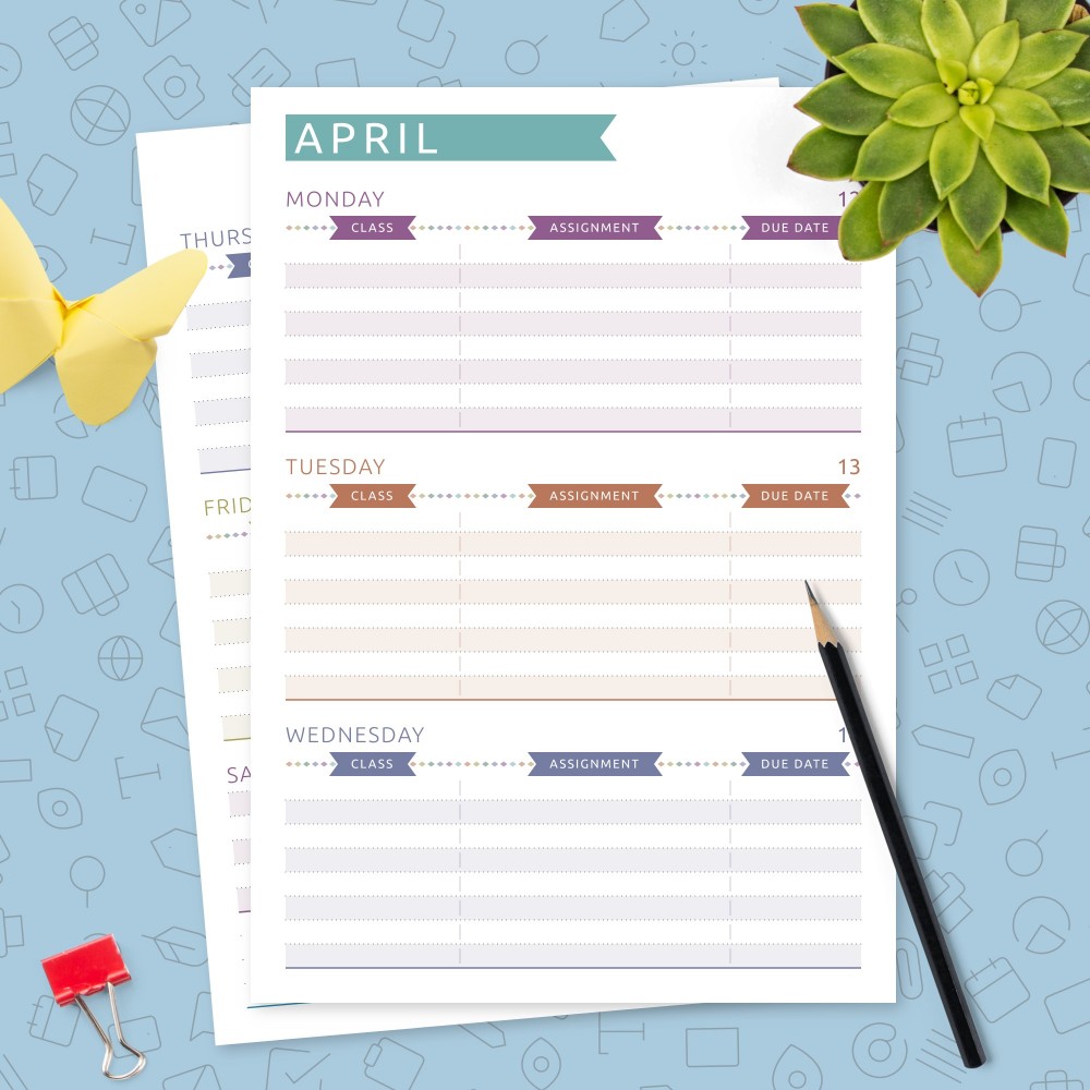 Download Printable Student Weekly Schedule Template (Casual) Template