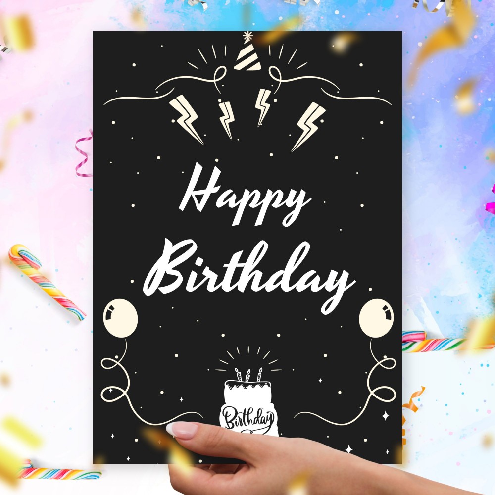 Customize and Download Stylish Black and White Birtday Card For Him
