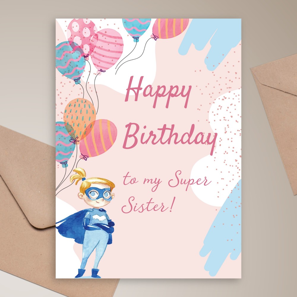 Customize and Download Superhero Birthday Card For Sister
