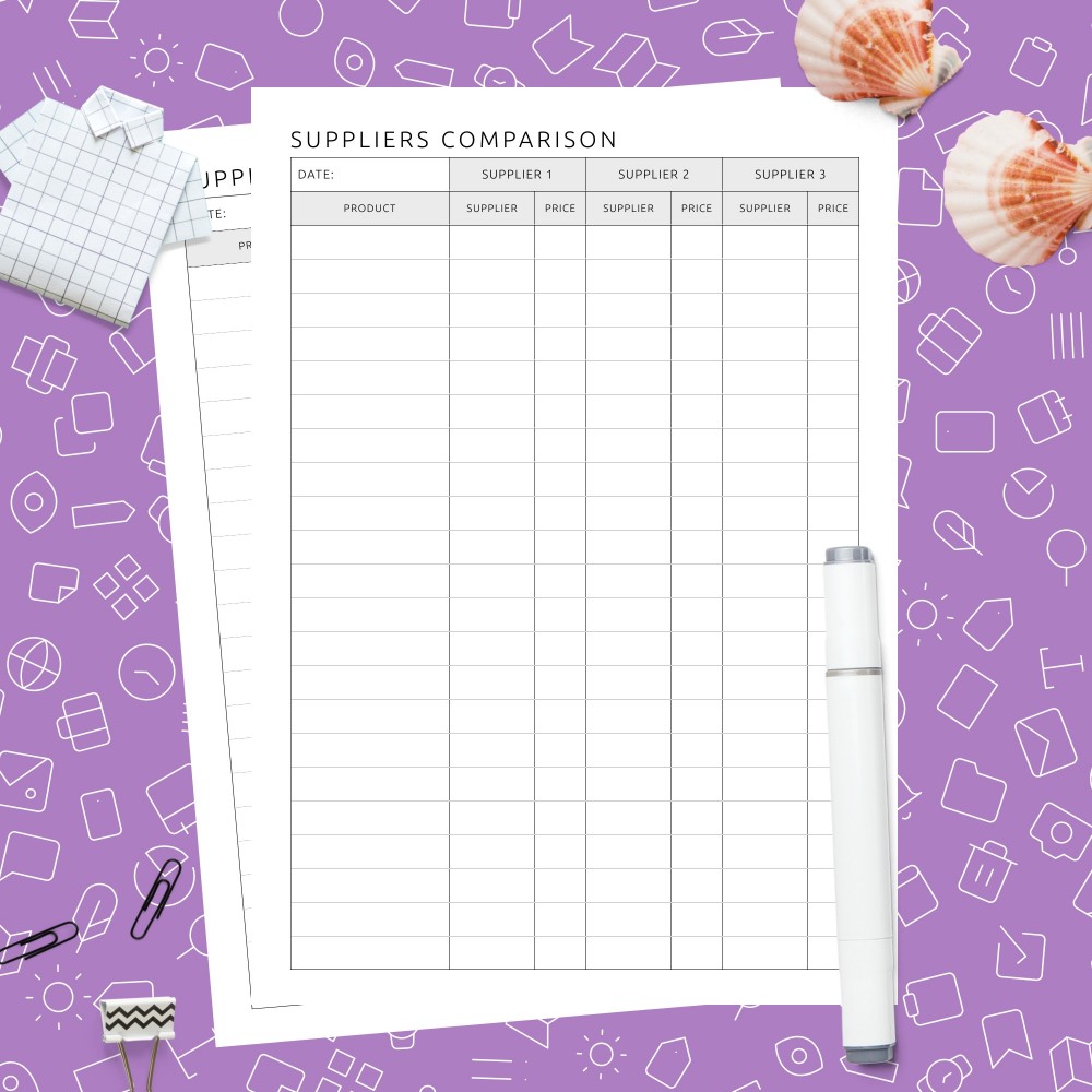 Download Printable Suppliers Comparison Template Template