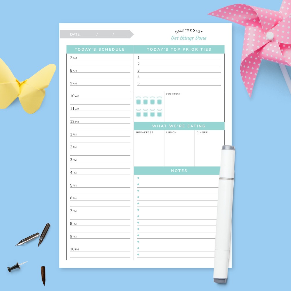 Today's Schedule Planner Template Printable PDF