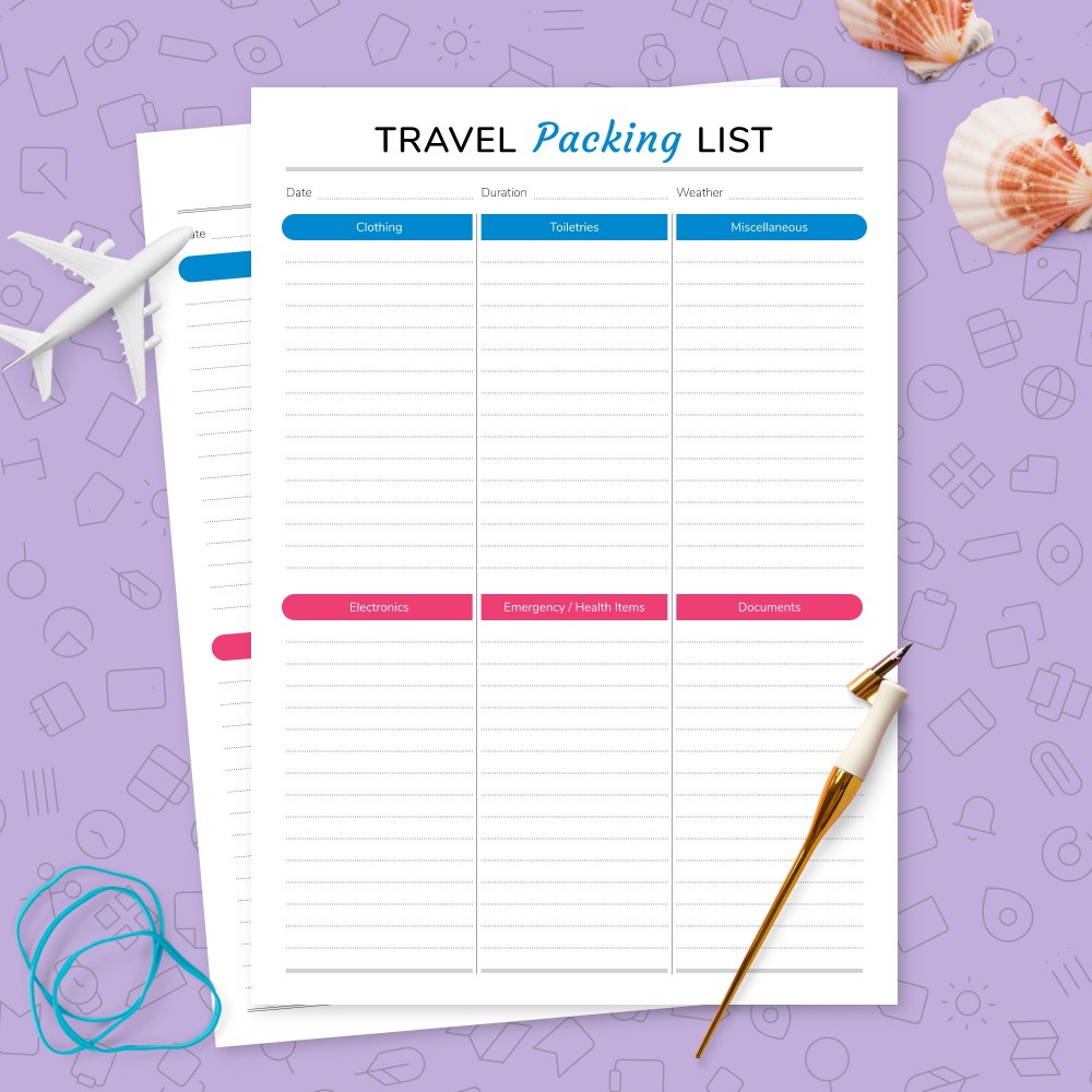 Download Printable Travel Packing List Template