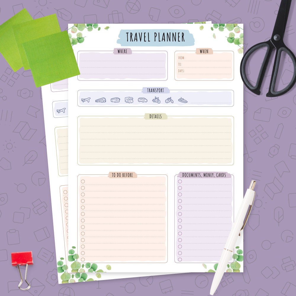 Download Printable Travel Planner Template - Floral Style Template