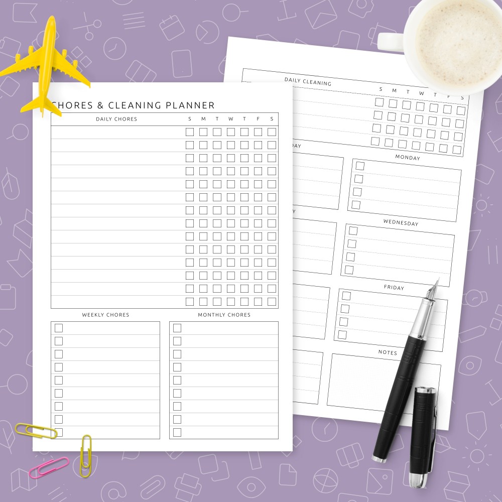 Download Printable Two Page Chores &amp;amp; Cleaning Planner Template Template