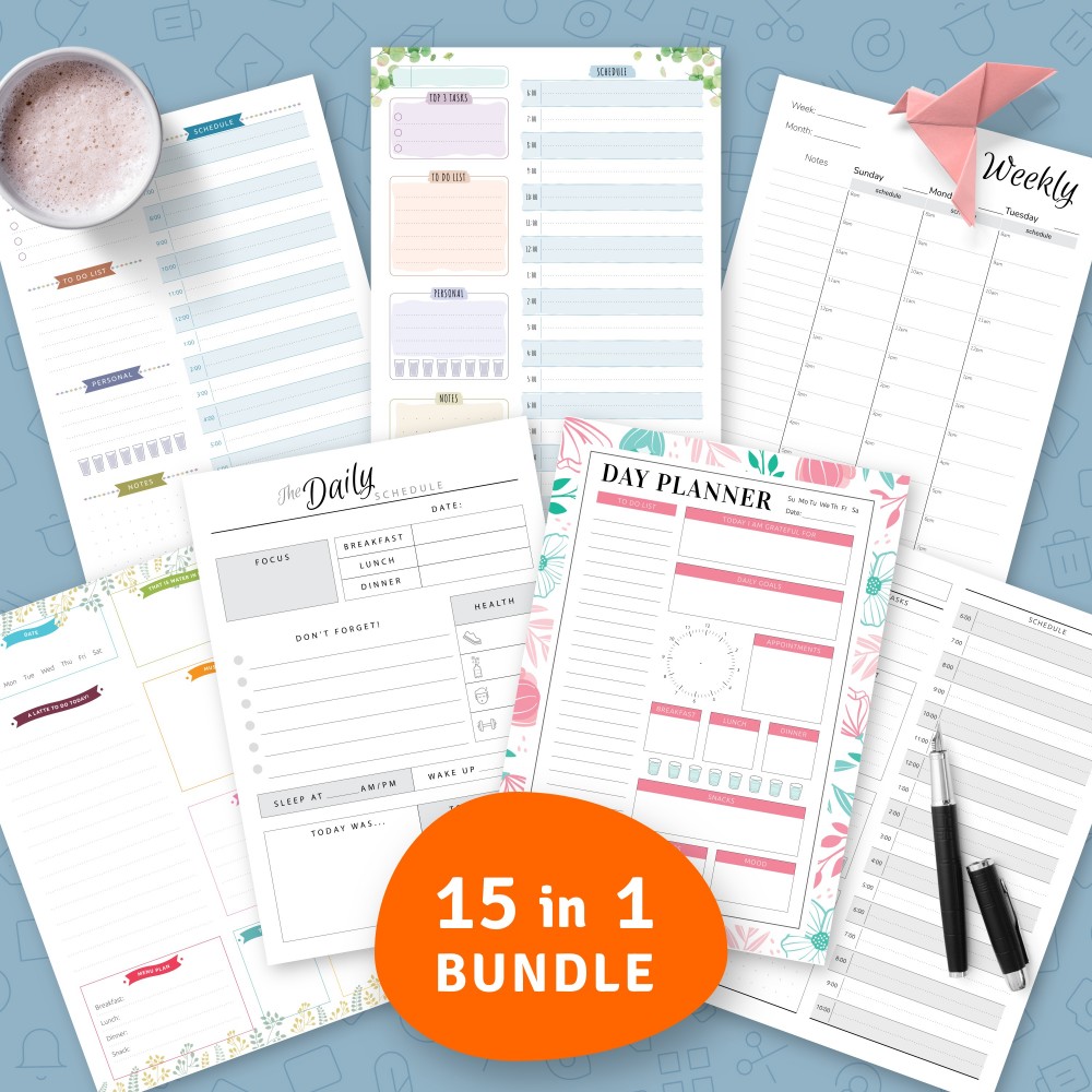 Download Printable Undated Planner Templates Bundle (15 in 1) Template