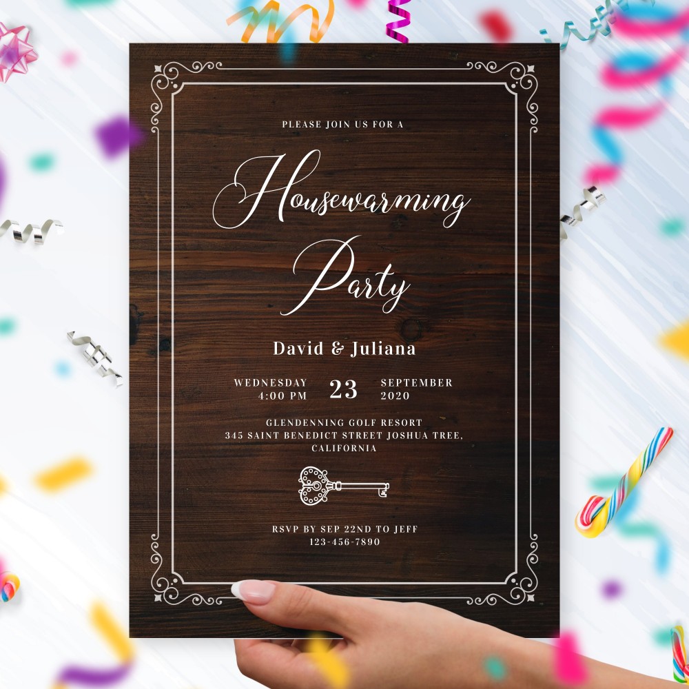Customize and Download Vintage Wood House Warming Invitation