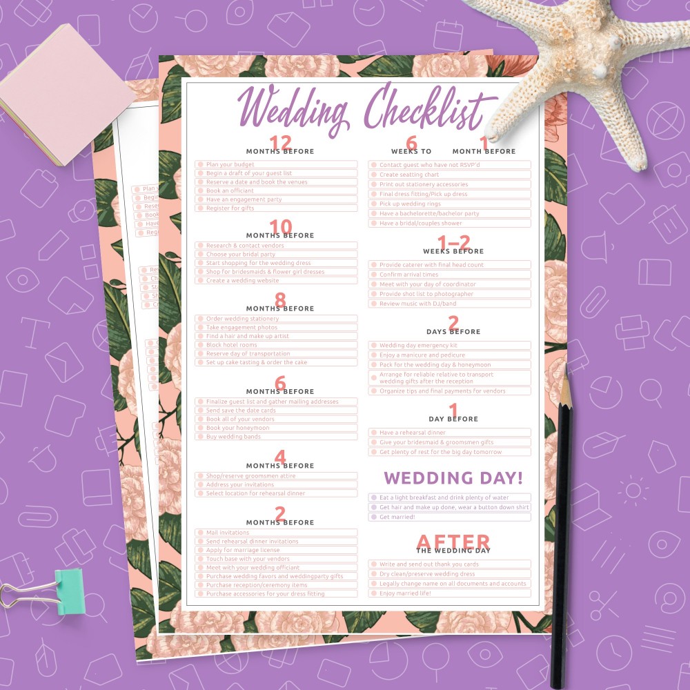 Wedding Checklist Template - Printable PDF