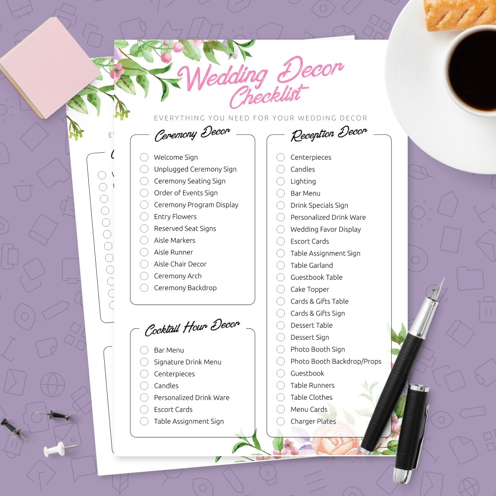 Download Printable Wedding Decor Checklist Template