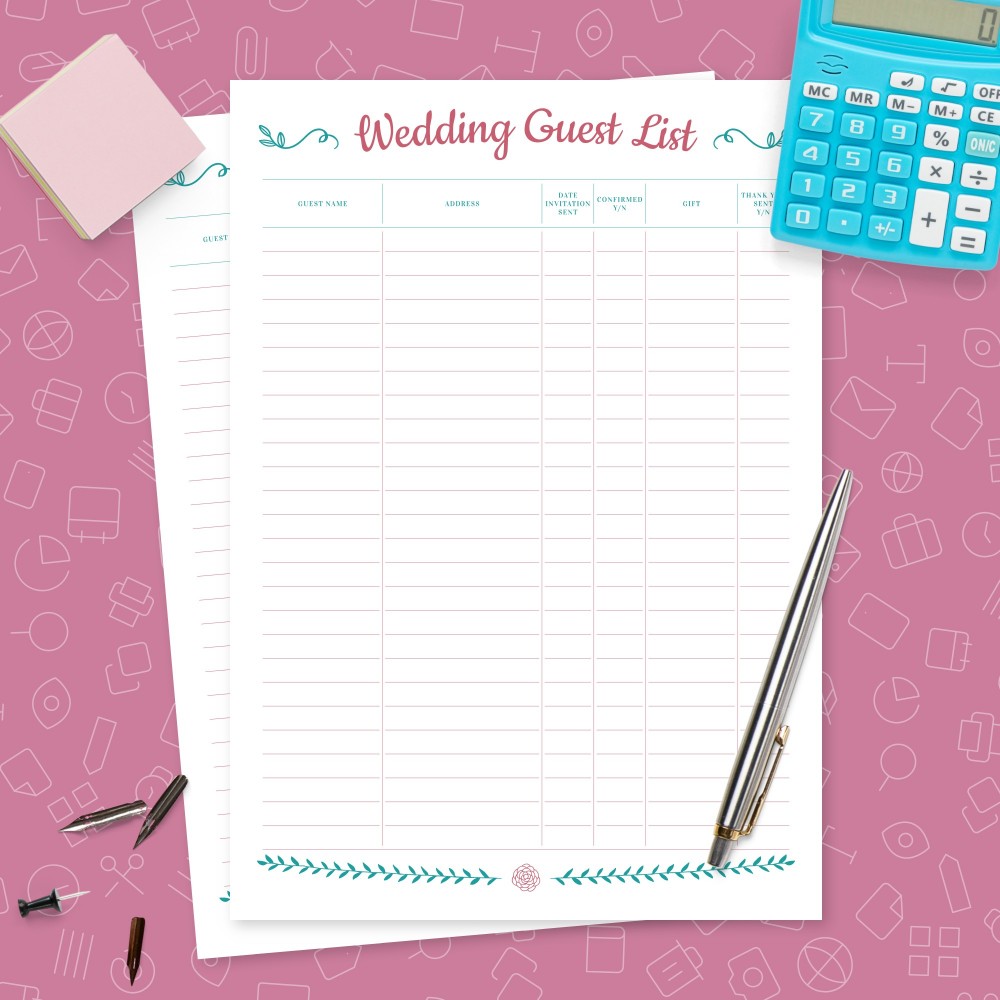 Download Printable Wedding Guest List with Gift Section Template