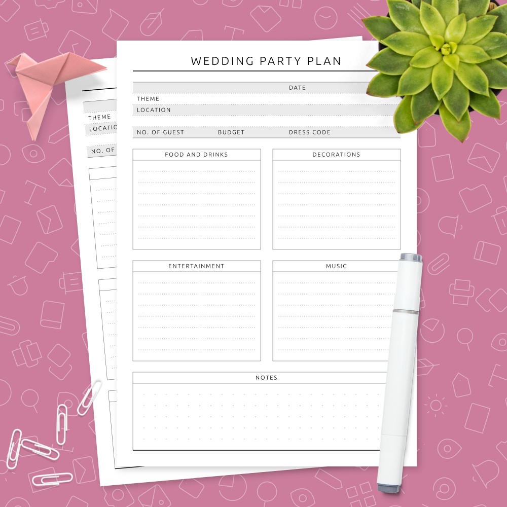 Download Printable Minimalist Wedding Party Plan Template Template