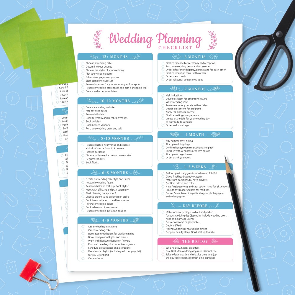 Spring Style Wedding To Do List Template Printable PDF