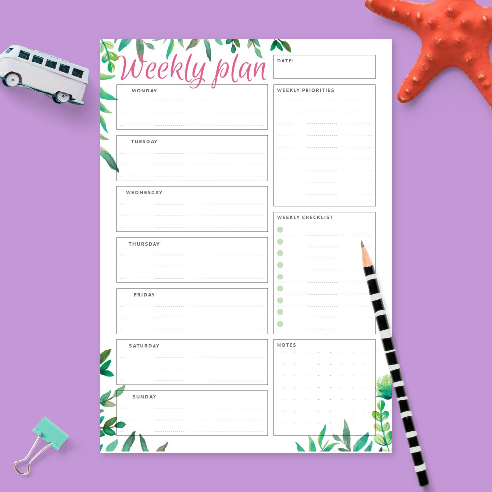 Download Printable Week at a Glance Priorities and Checklist Template