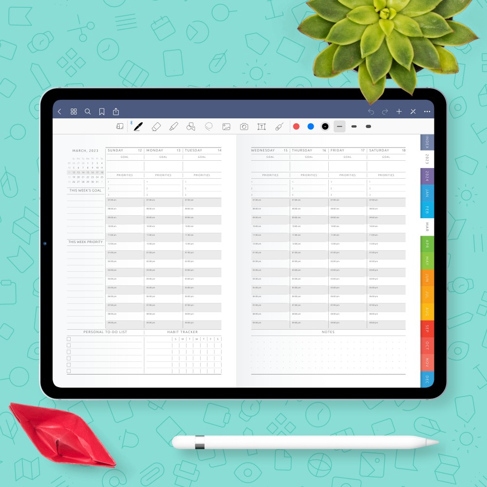 Download Weekly Notability Planner Template for GoodNotes, Notability