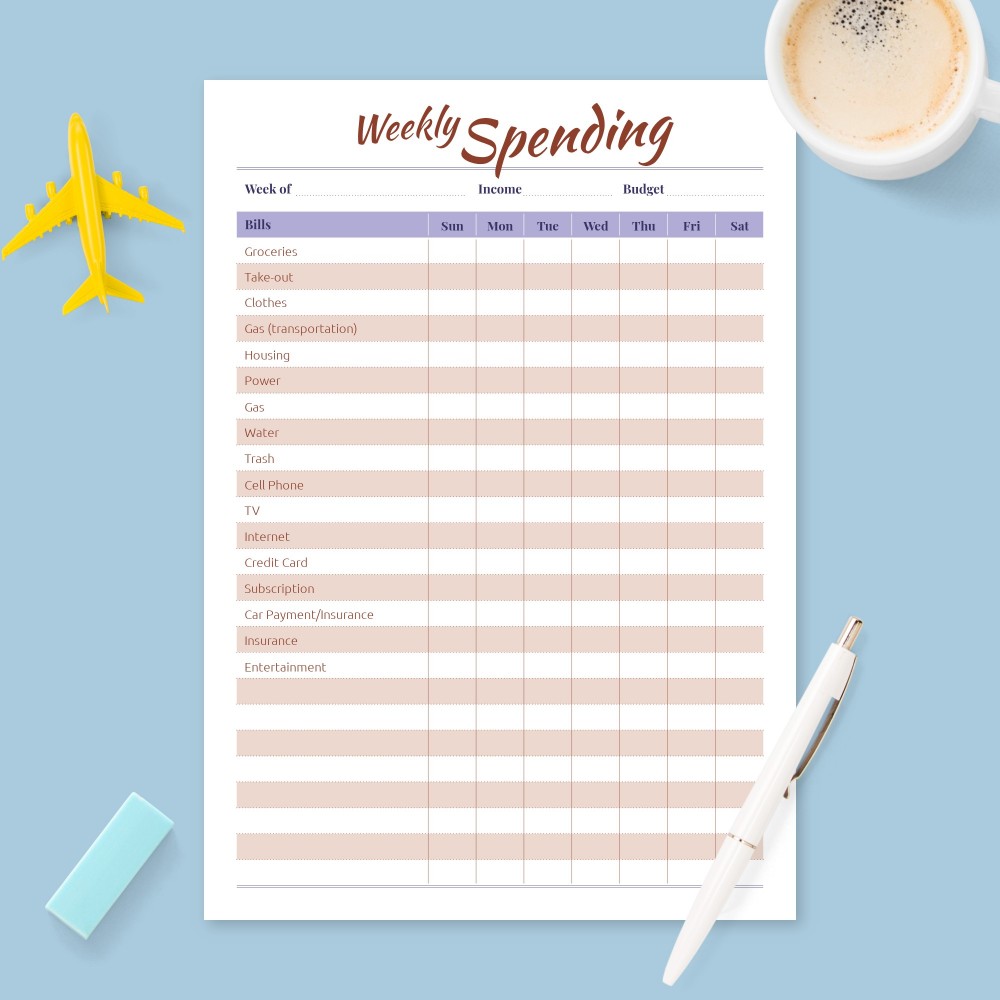Download Printable Weekly Expense Track Template