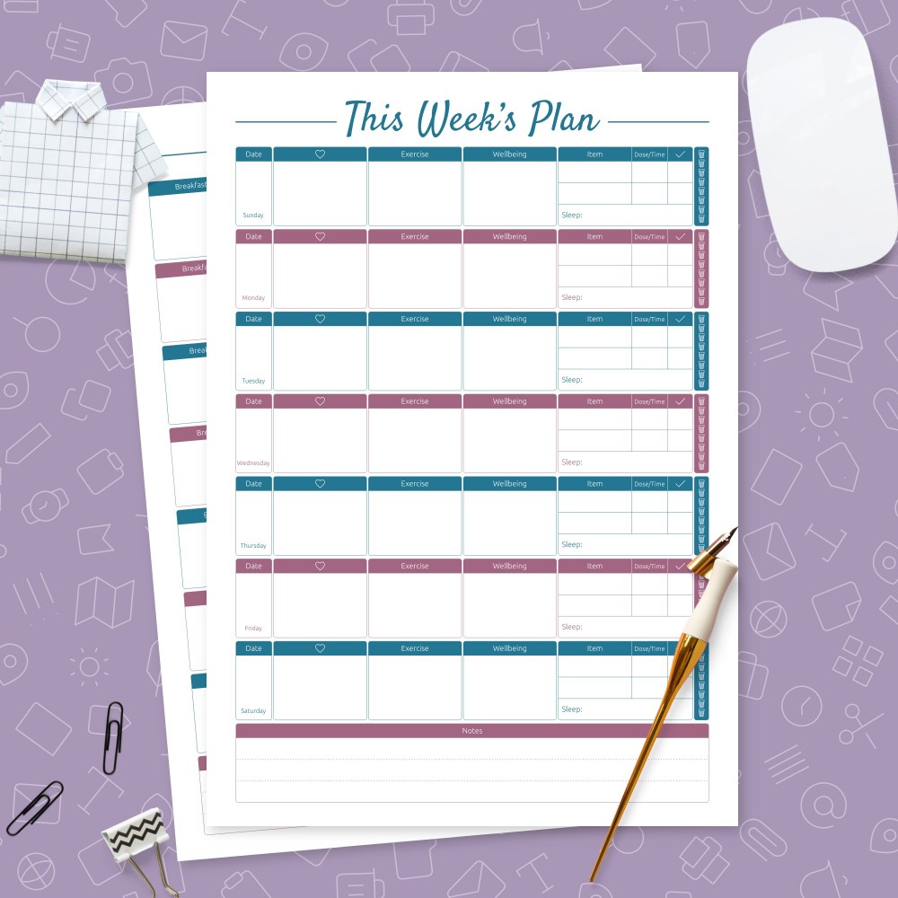 Download Printable Weekly Fitness And Meal Template Template