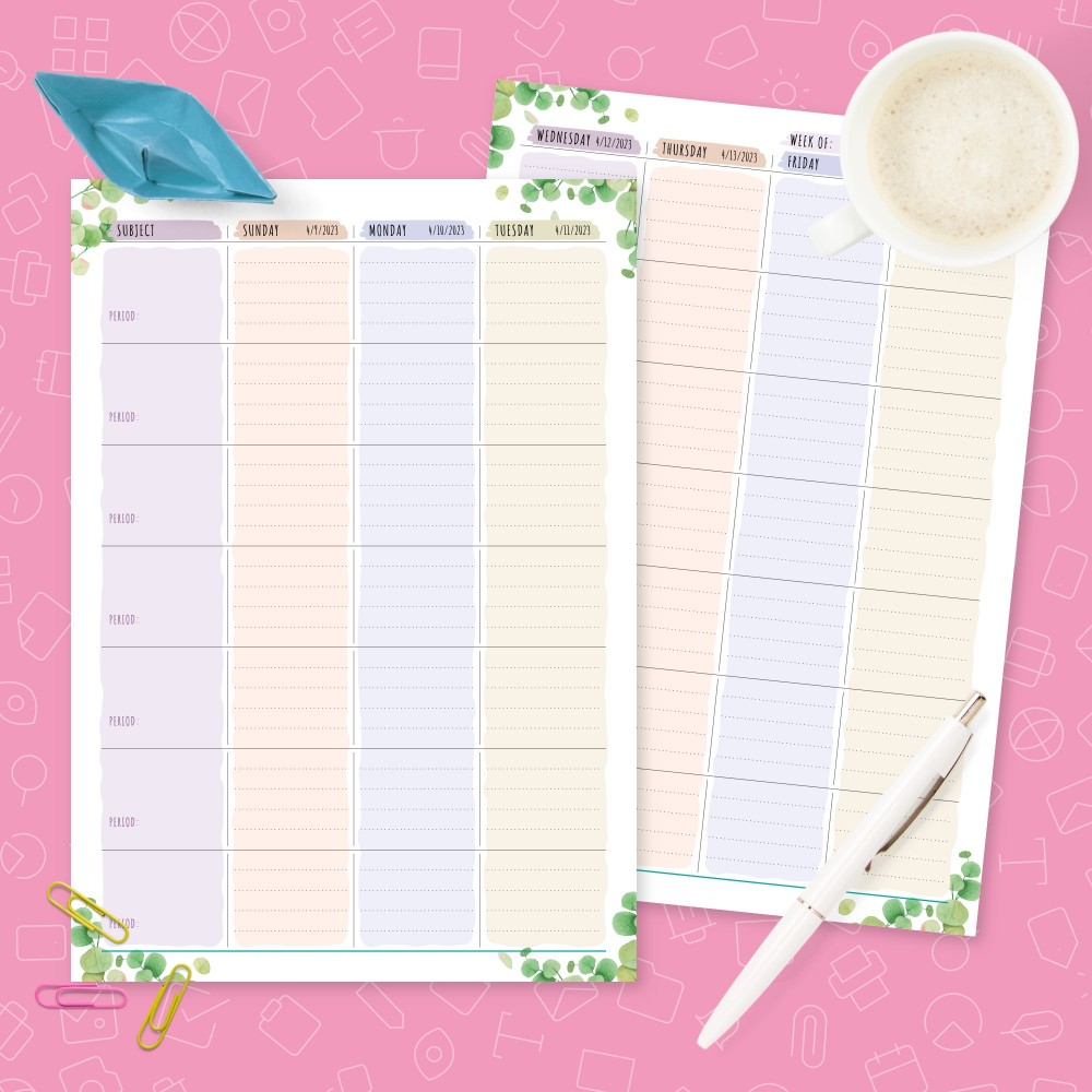 Download Printable Weekly Lesson Plan Template (Floral) Template