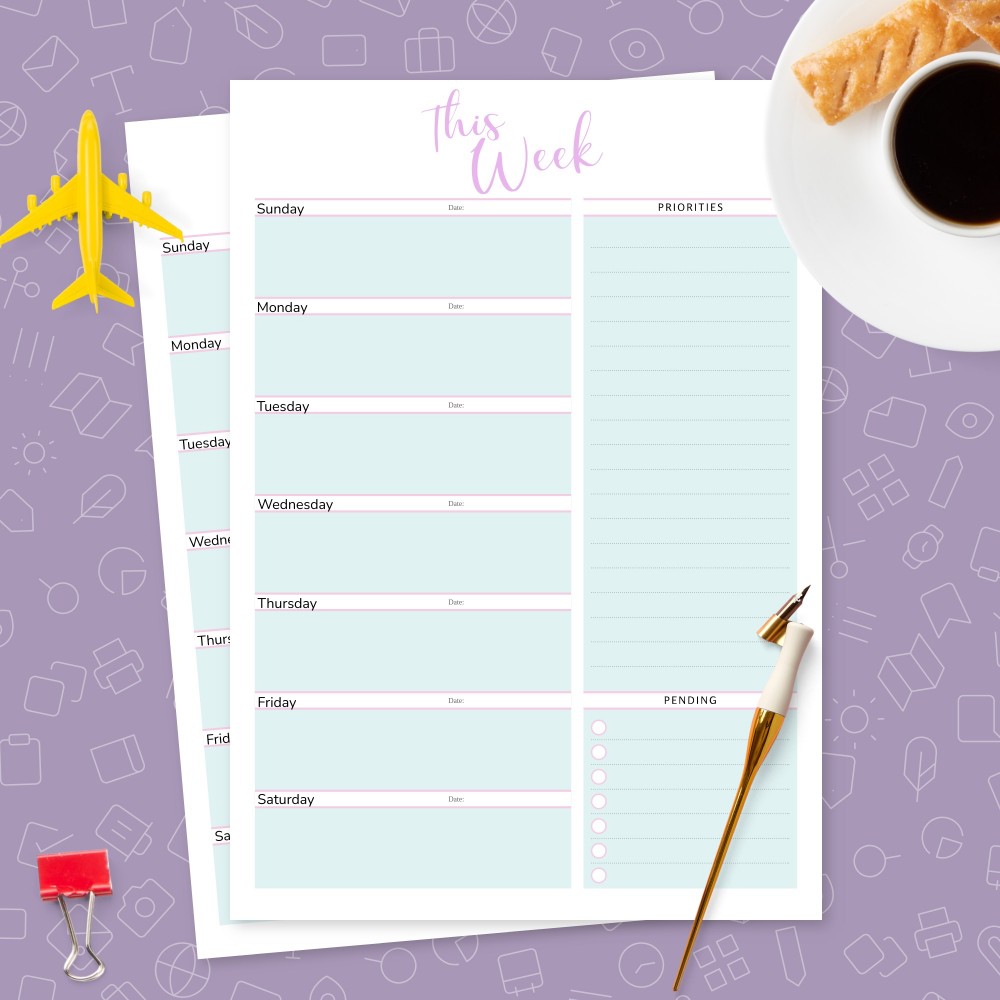 Download Printable Single Page Weekly Plan Template Template