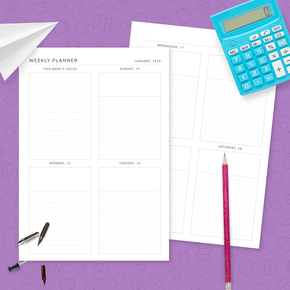 Download Printable Weekly Planner Template with Dotted Blocks Template