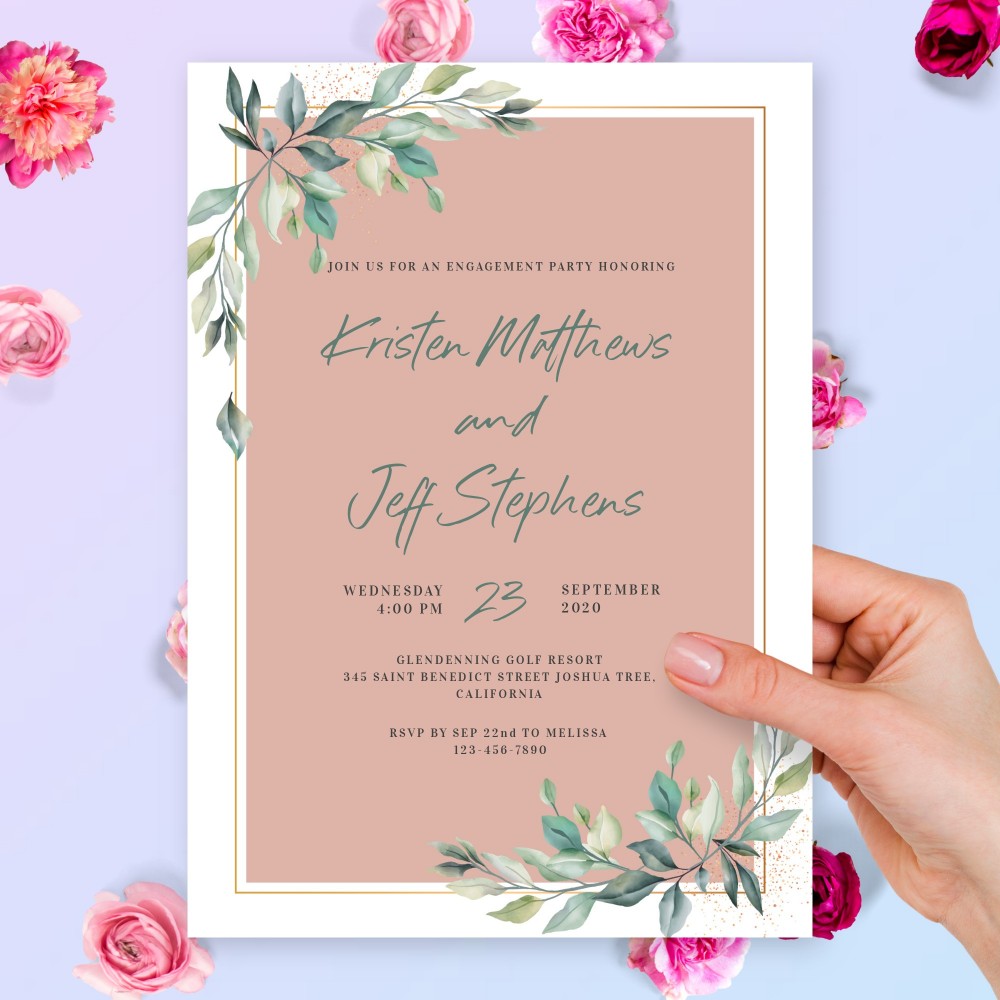 Customize and Download Willow Greenery Blush Engagement Party Invitation