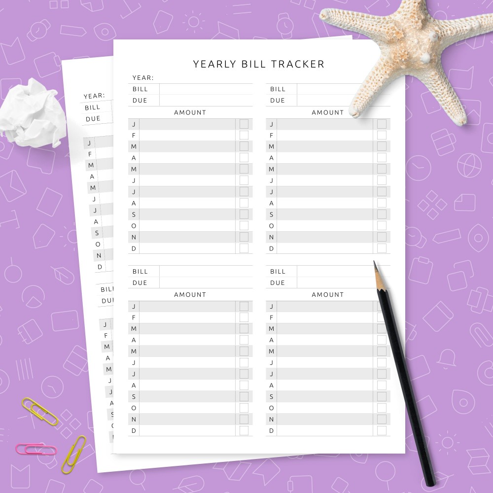 Download Printable Yearly Bill Tracker Template Template