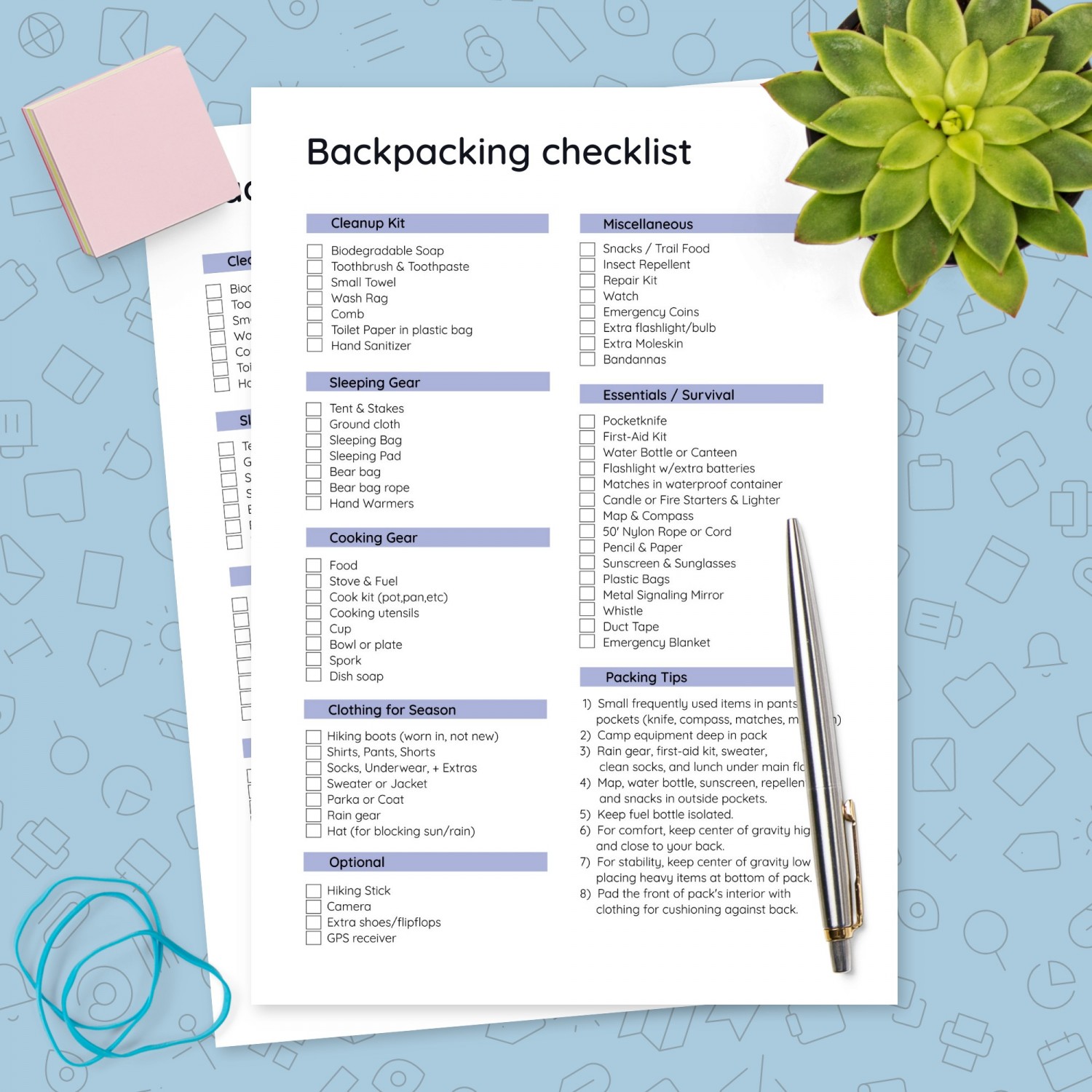 backpacking checklist template excel