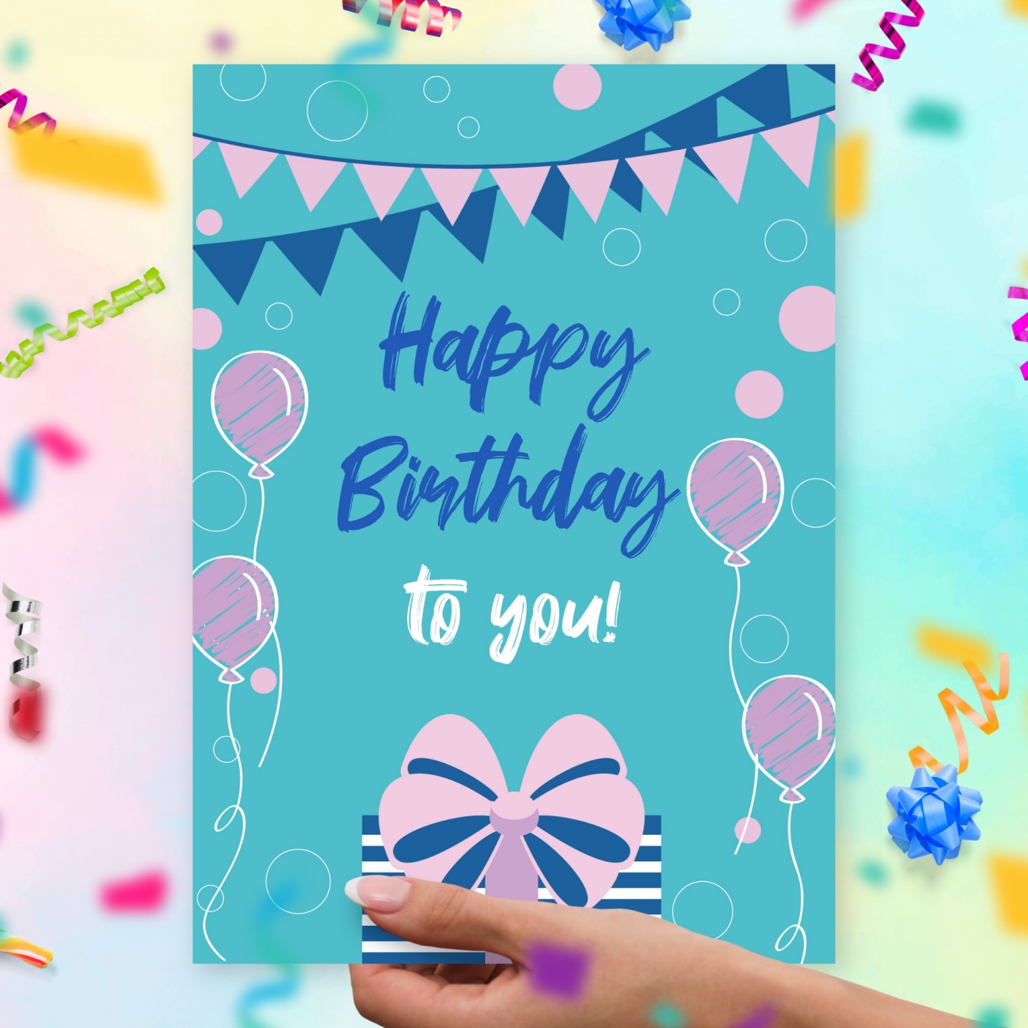 Balloons and Flag Garlands Birthday Card For Him Template Editable Online