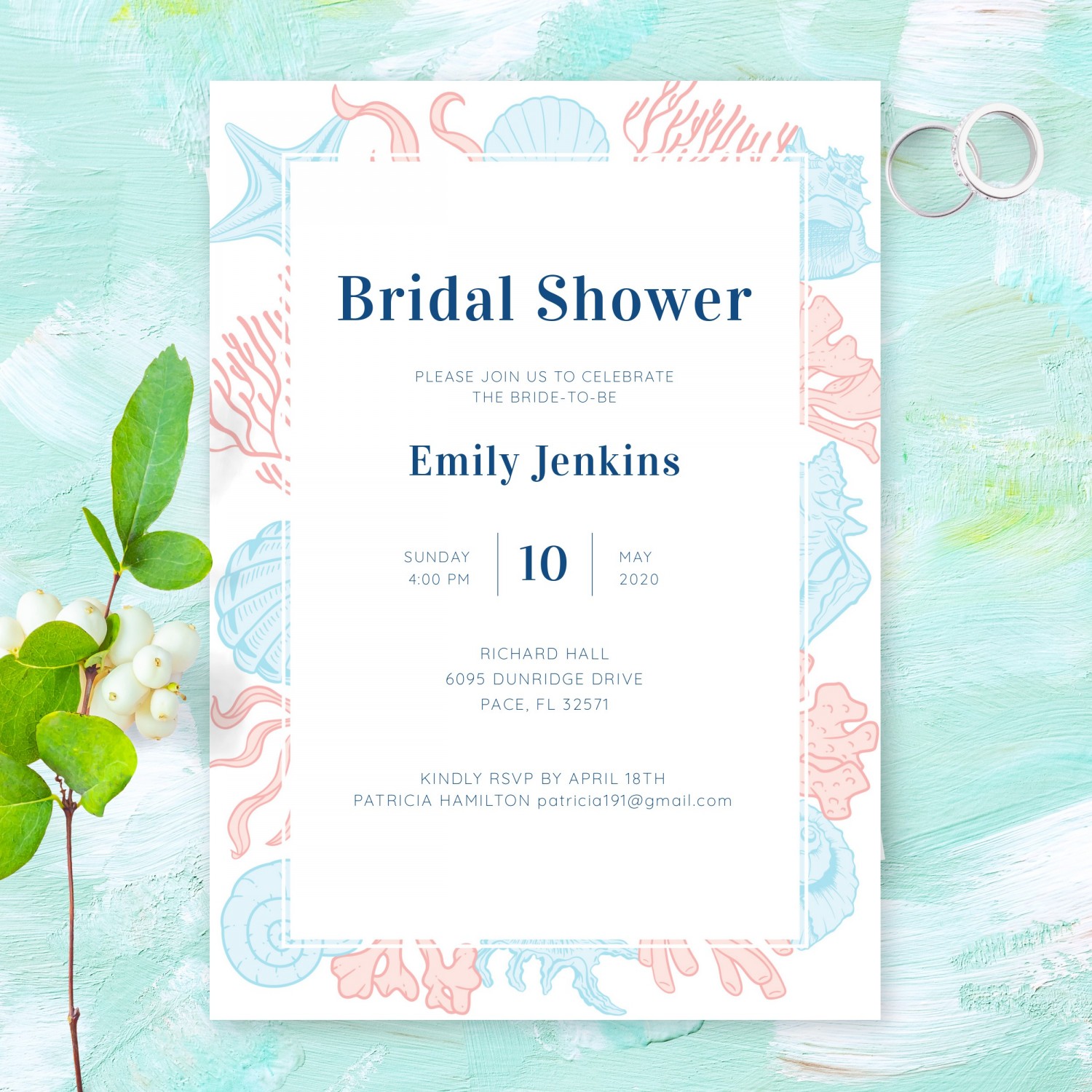 Beach Theme Bridal Shower Invitation Templates