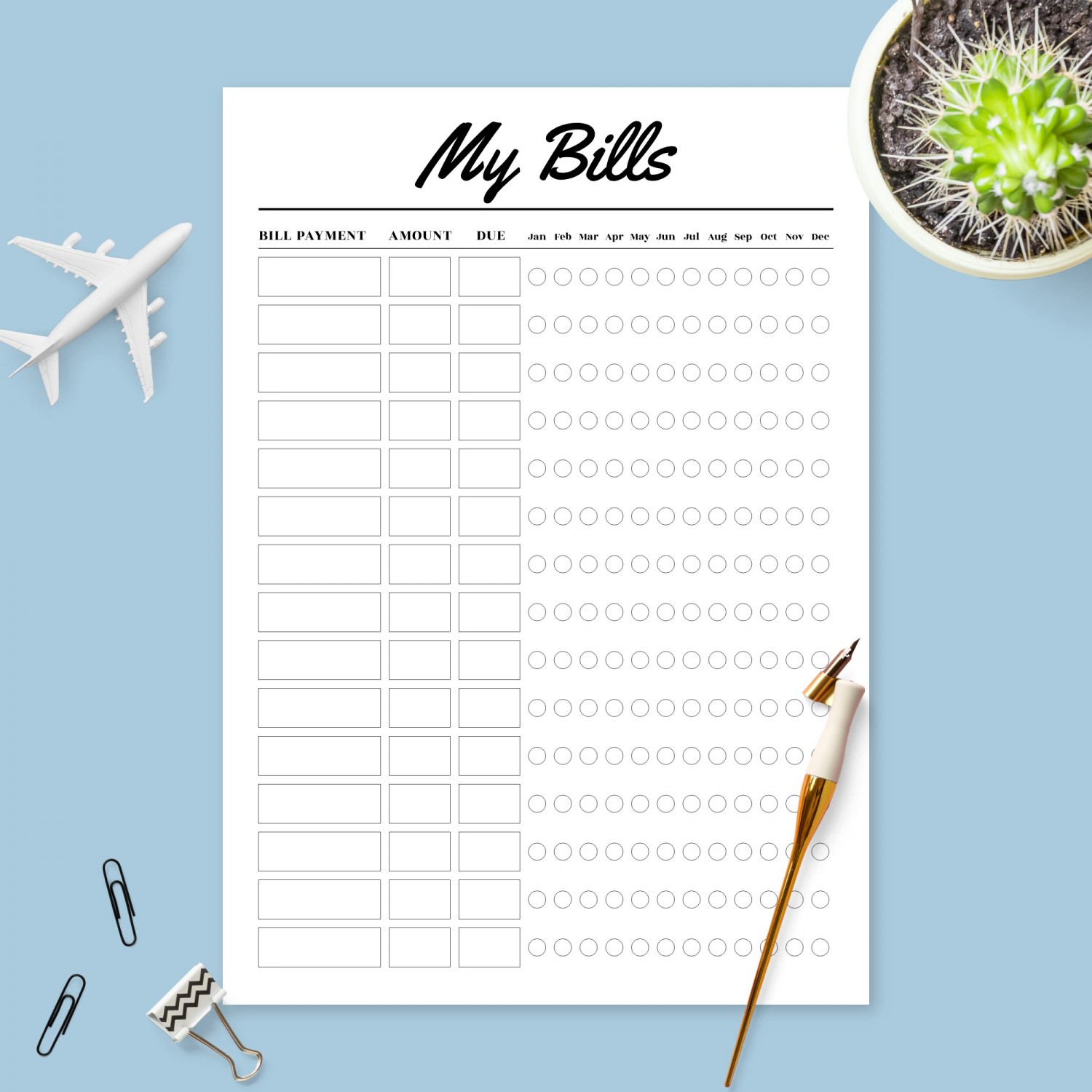 Bill Due Tracker Template Printable PDF