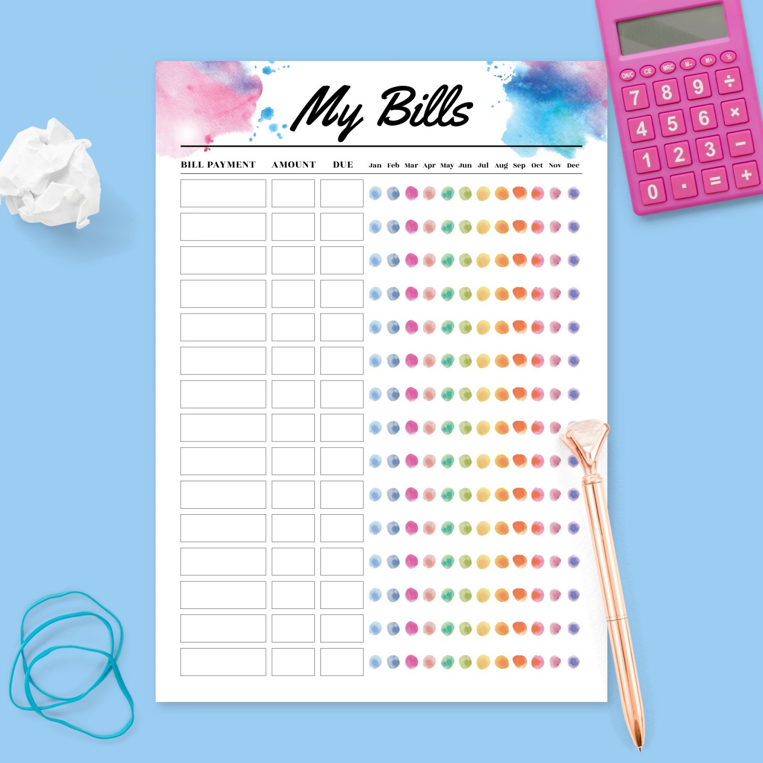 Bill Tracking Planner Template - Printable PDF