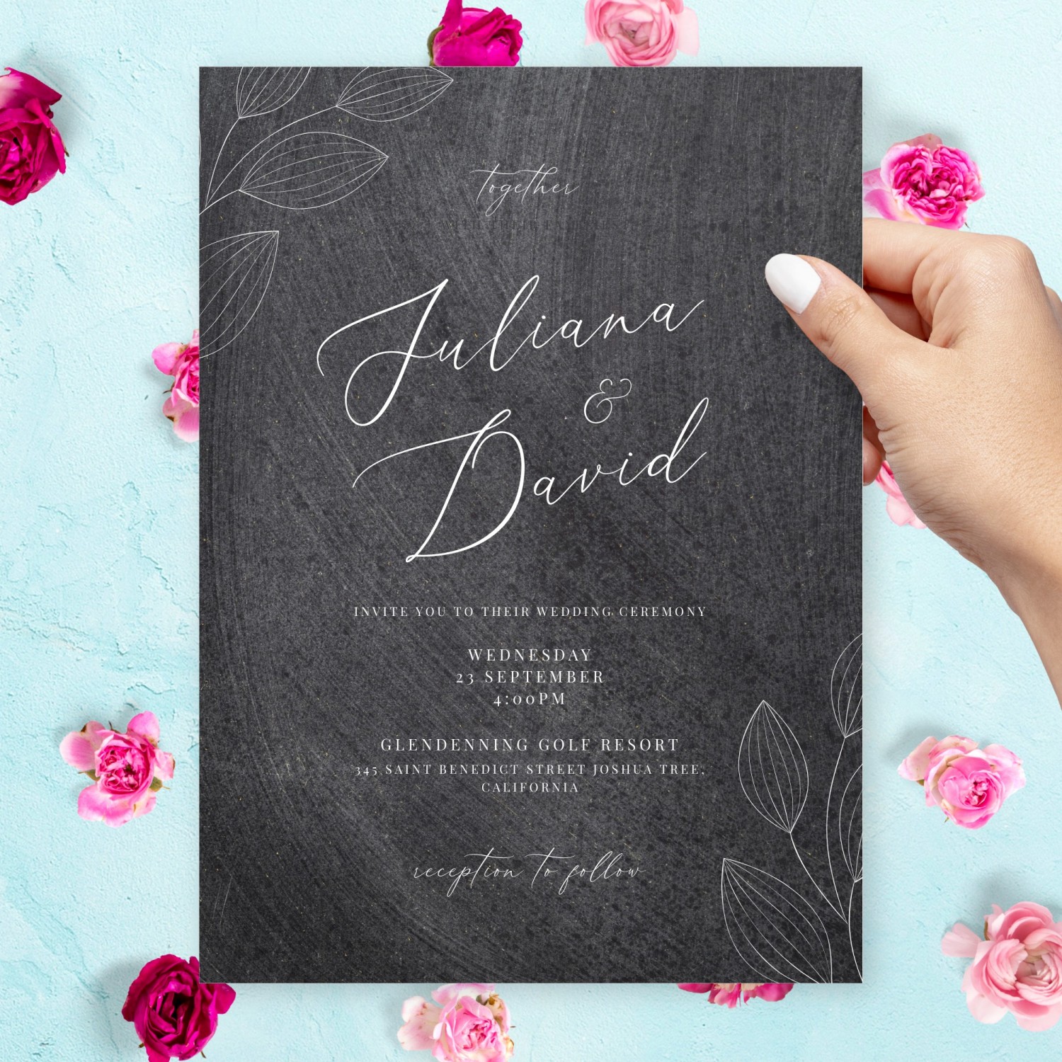 Botanical Chalkboard Wedding Invitation Template Online Maker