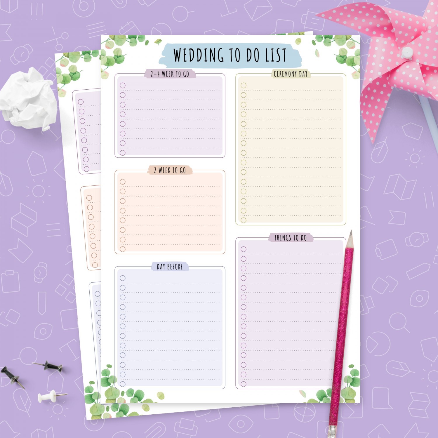 Botanical Wedding To Do List Template Template Printable PDF