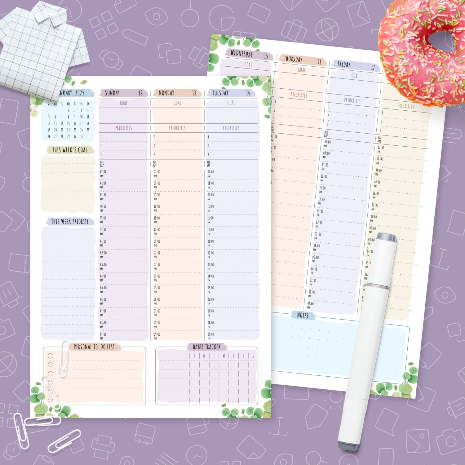 Botanical Weekly Planner Dated Template - Printable PDF
