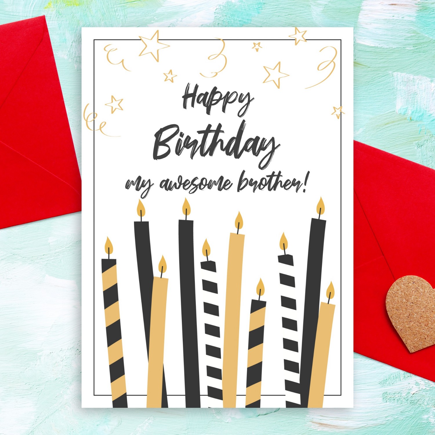 Candles Birthday Card For Brother Template Editable Online