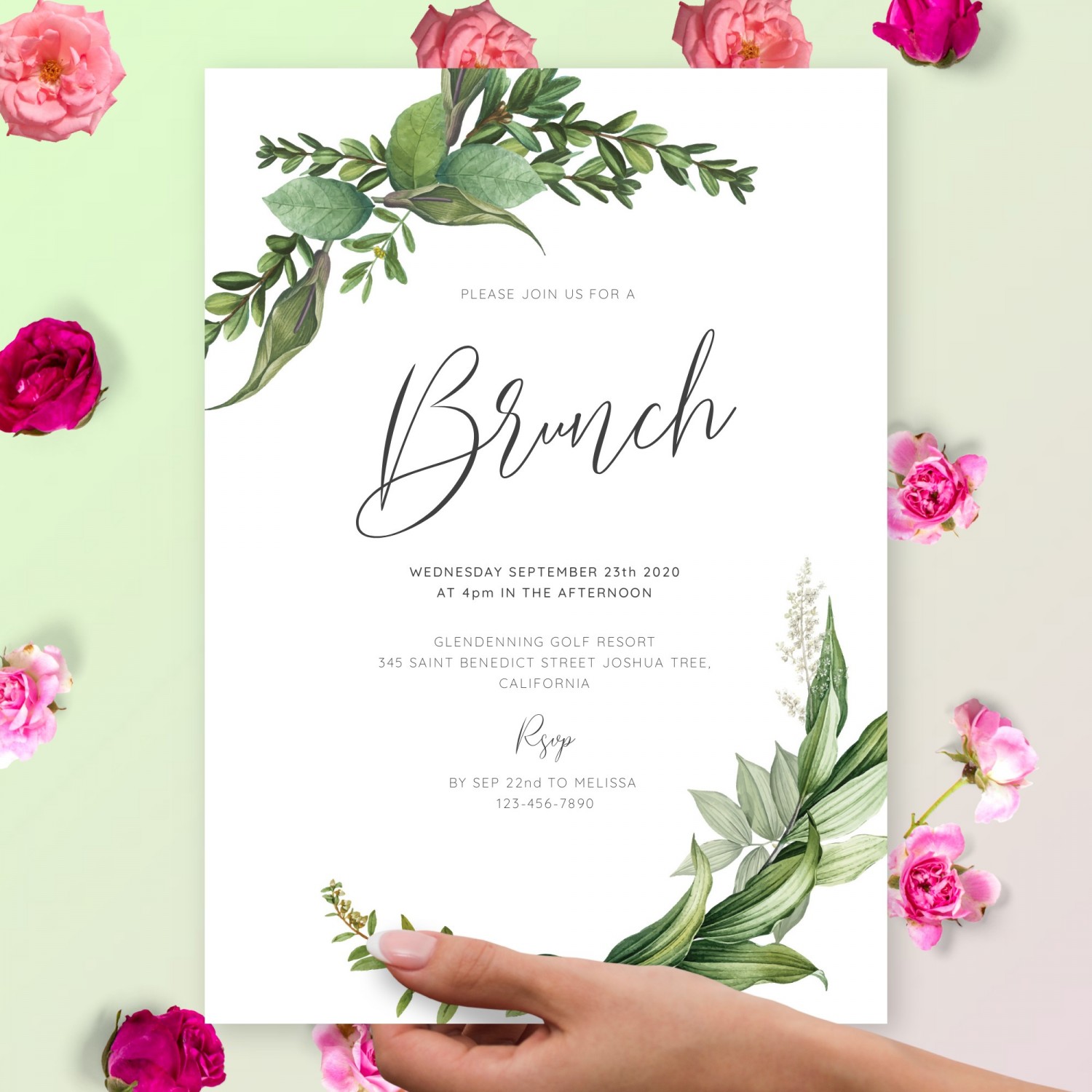 Classic Greenery Brunch Invitation Template Online Maker