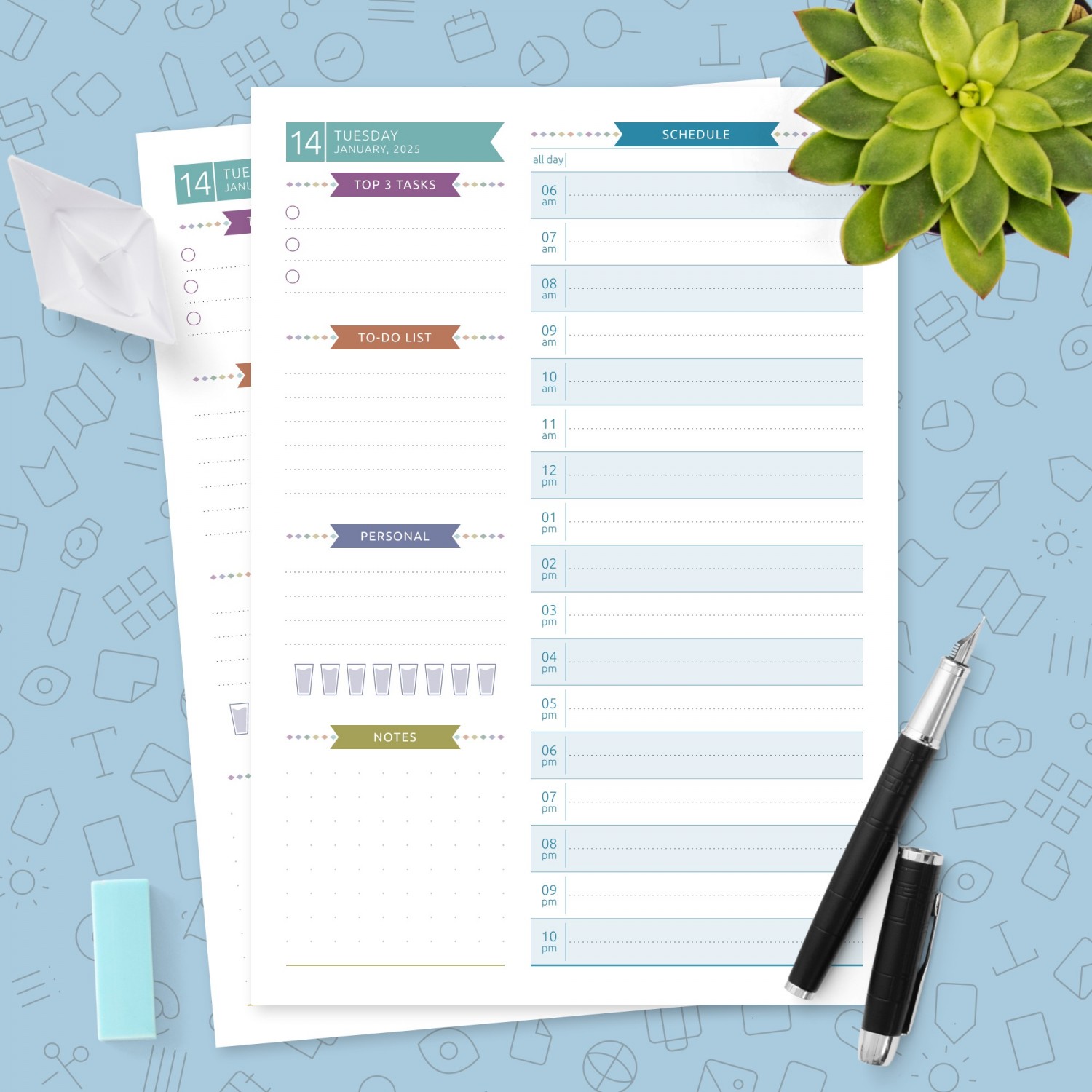 Colored Daily Planner Dated Template - Printable PDF