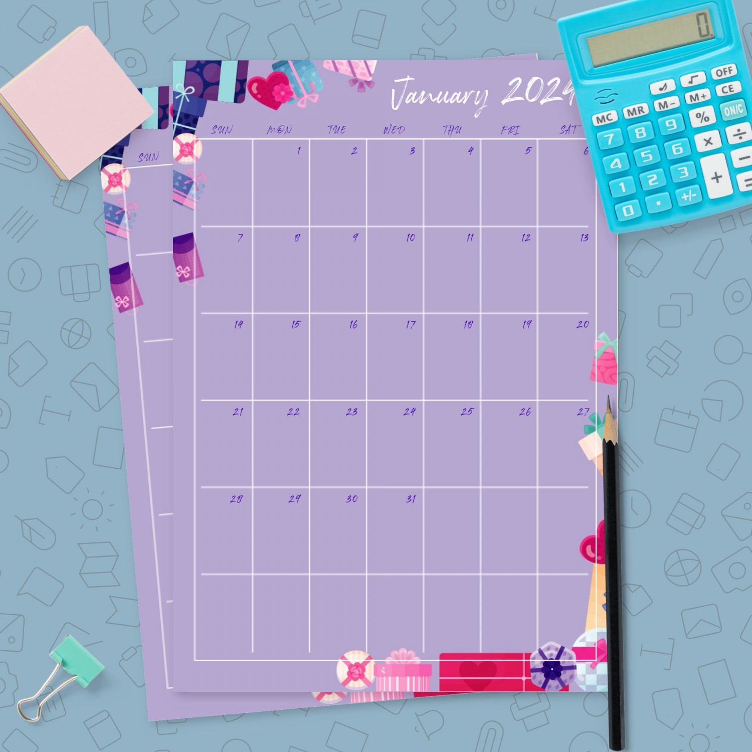 Colorful Gift Boxes Birthday Calendar Template - Printable PDF