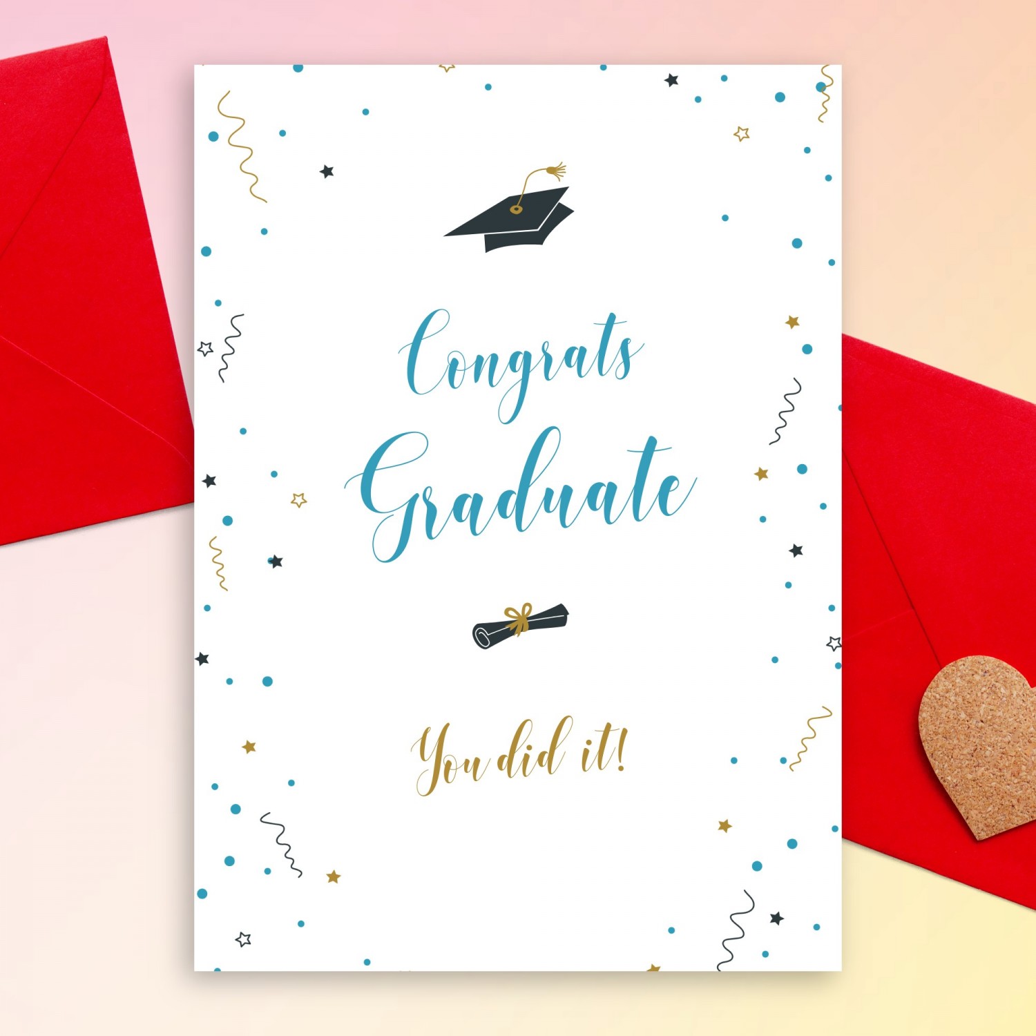 Confetti Stars Graduation Card Template Editable Online