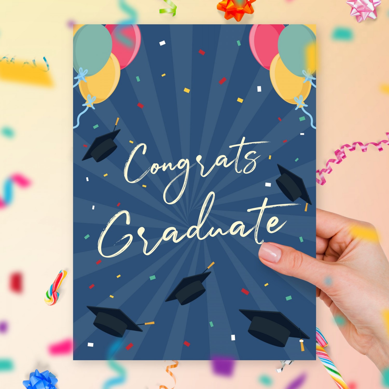 Congratulations Graduation Card - Blue Design Template Editable Online