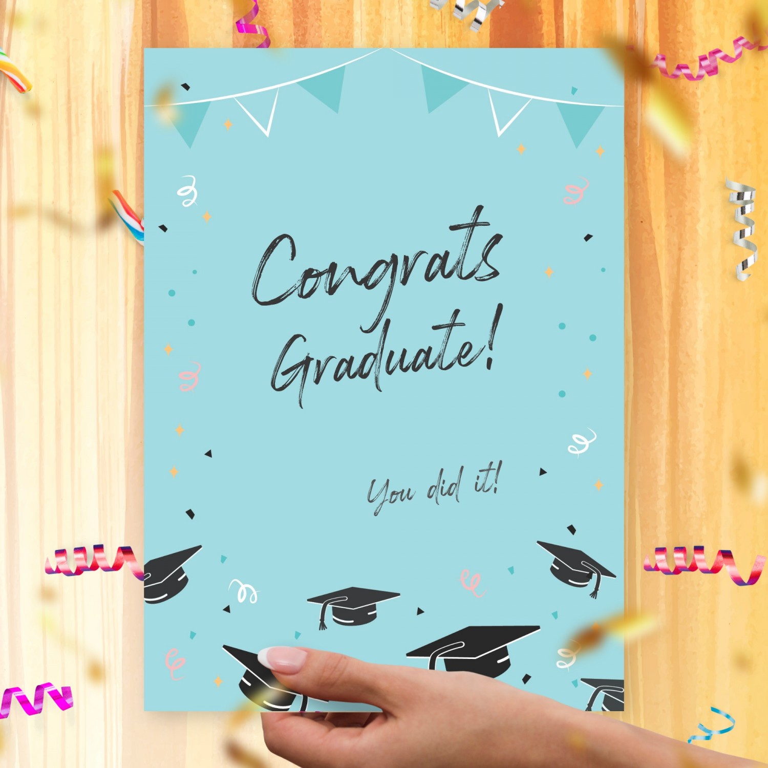 Cute Mint Graduation Card Template Editable Online