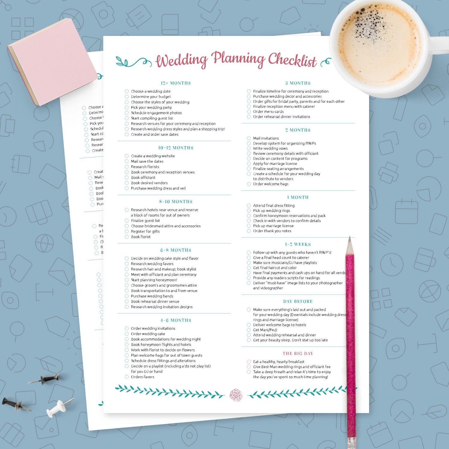 Cute Wedding Plan Checklist Template - Printable PDF