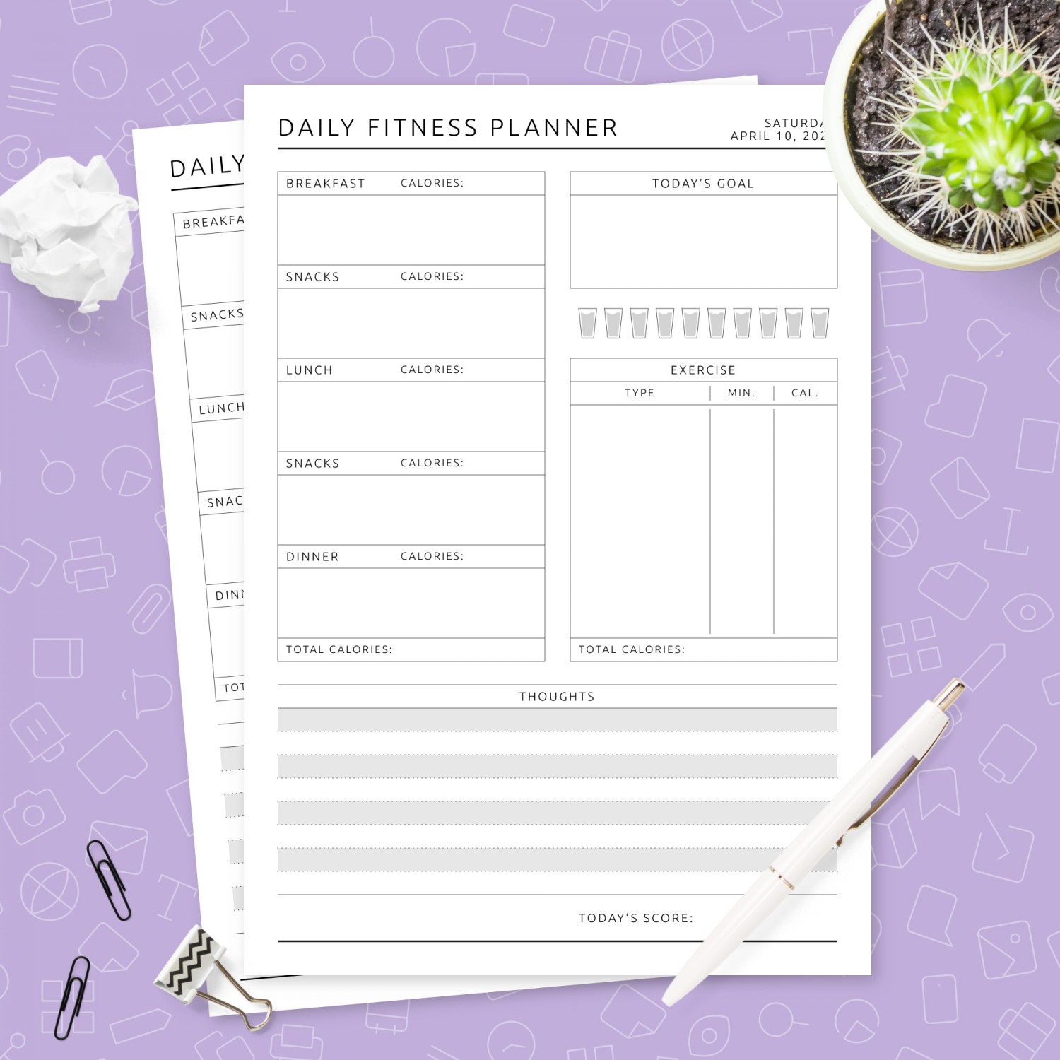 Daily Fitness Planner Template Template - Printable PDF