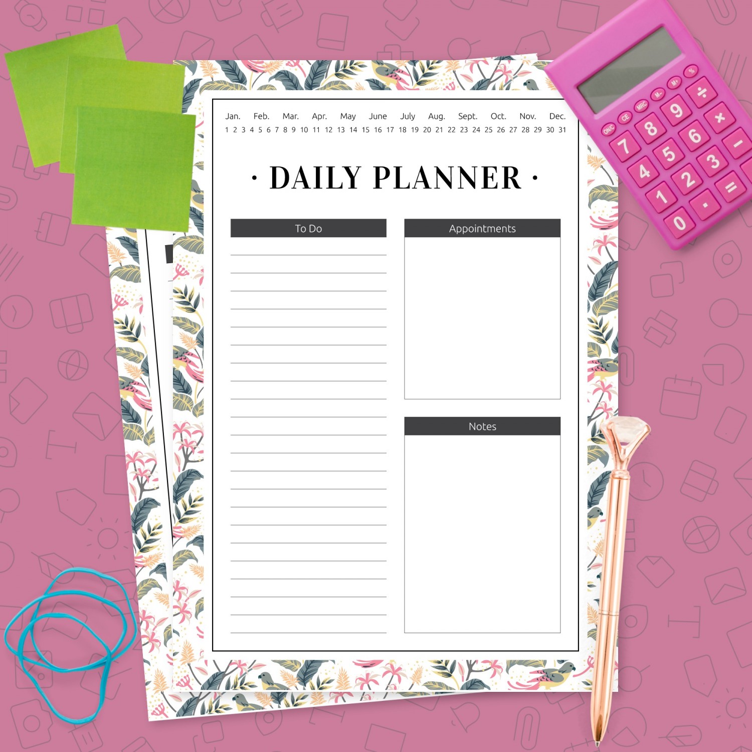 Daily Hourly Schedule - Tropical Template - Printable PDF