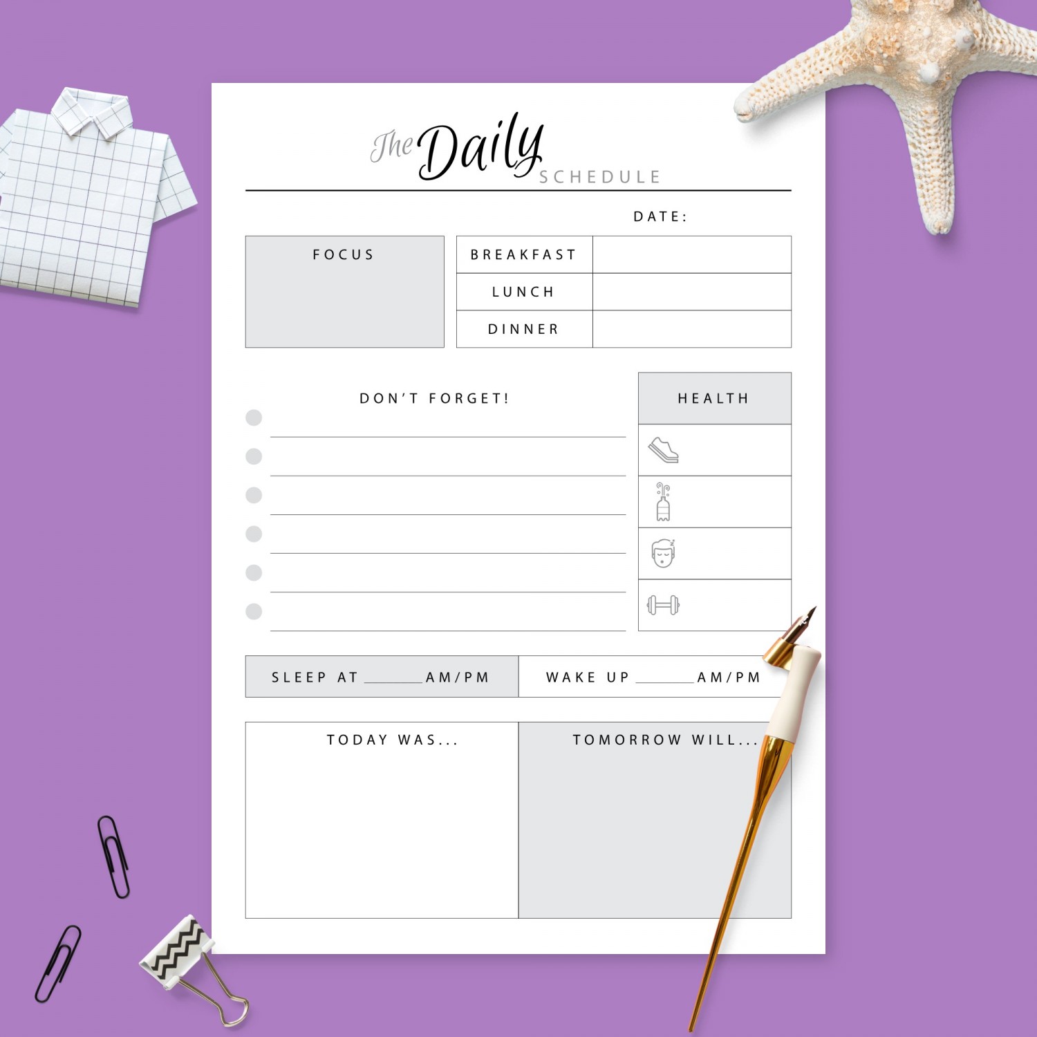 Daily Organizer and Health Tracker Template - Printable PDF