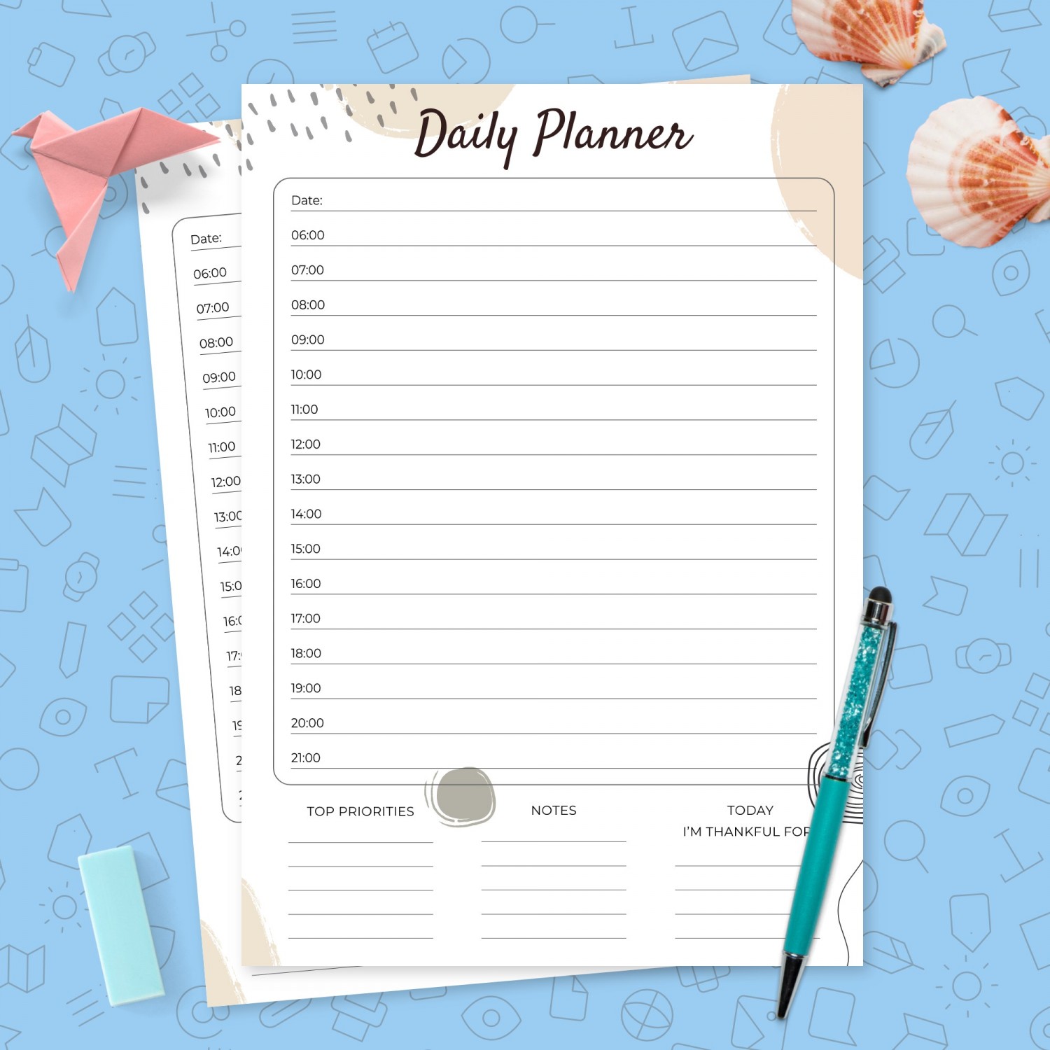 Daily Planner with Time Slots Template Template Printable PDF