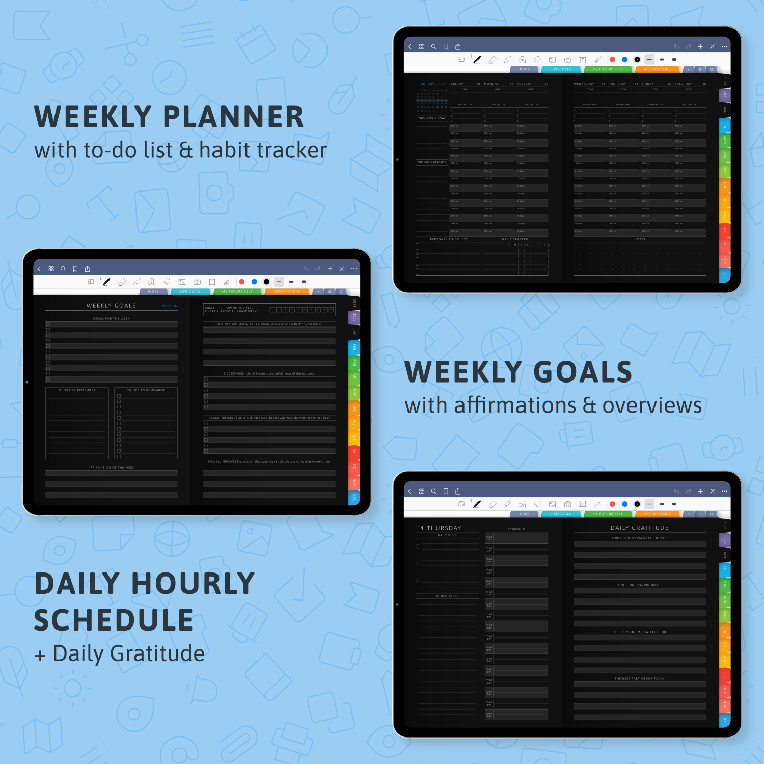 Digital Goal Planner (Dark Theme) for handwriting apps - download for ...